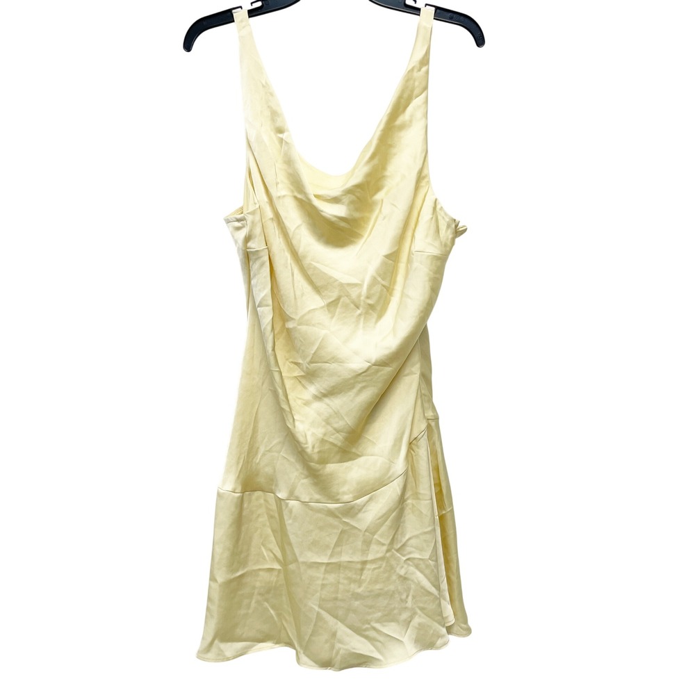 Wild Fable Women's Yellow Cowl Neck Satin Mini Sheath Sleeveless Dress Size XL - Picture 2 of 6